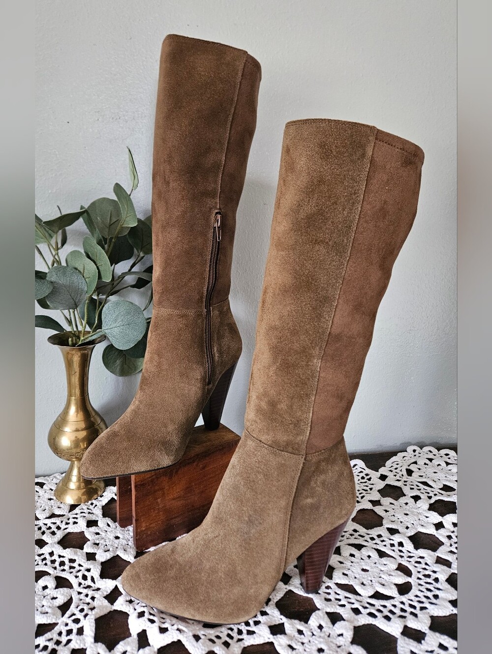 Vince Camuto Estiva Boots Brown Suede Block Heel Boho Western Size 6.5